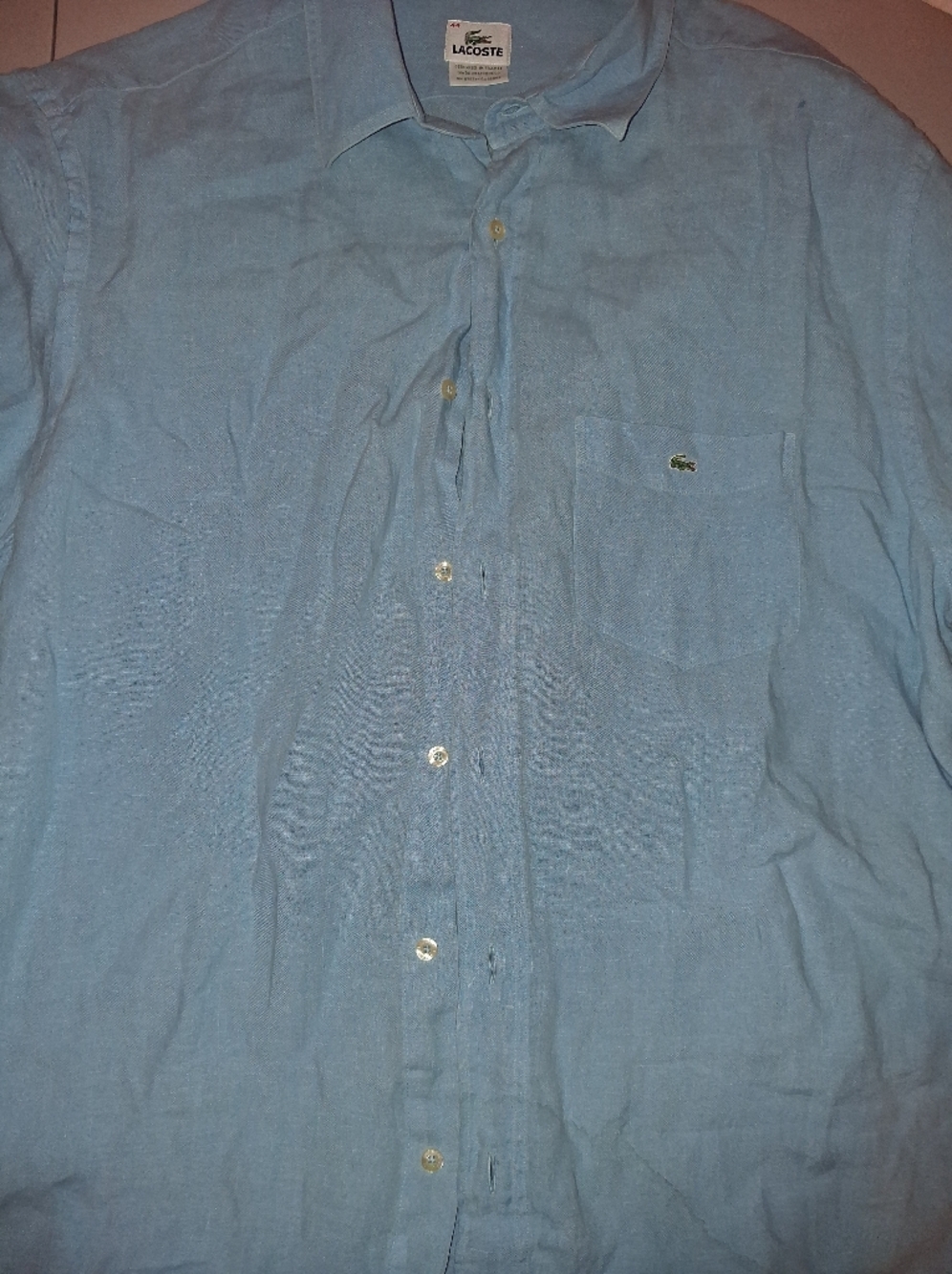 Men's Light Blue Button-Up Shirt with Pocket Embroidery